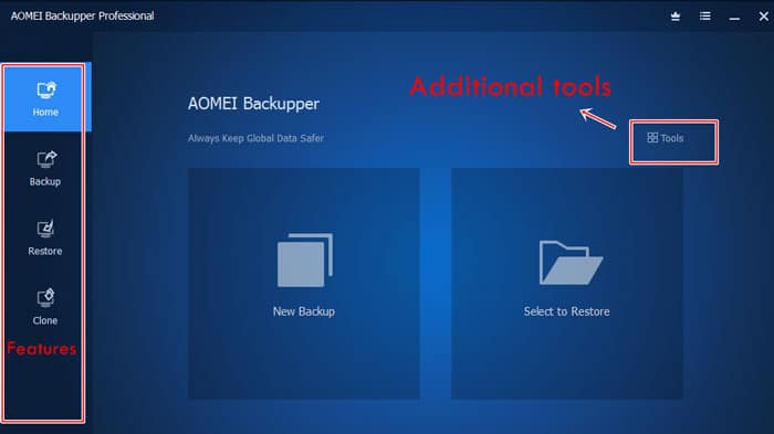 AOMEI Backupper user interface