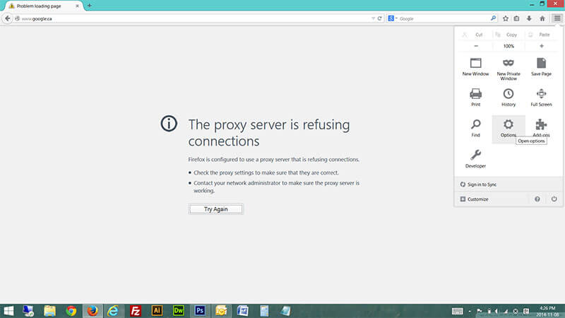 the proxy server is refusing connections