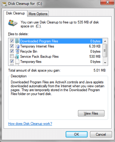disk cleanup wizard starts