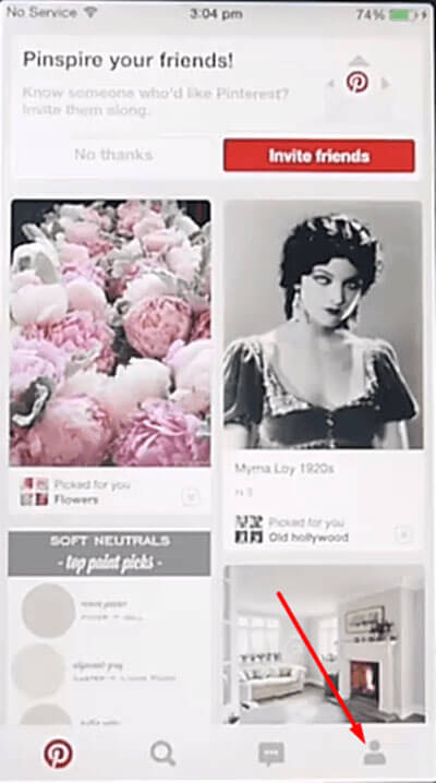 Pinterest profile icon on iPhone