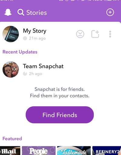 Snapchat Stories page