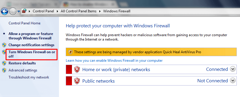 Turn Windows Firewall On or Off