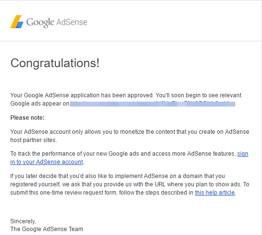 approval email from Google