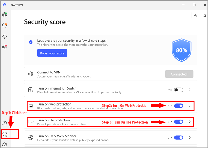 NordVPN Security Score Settings