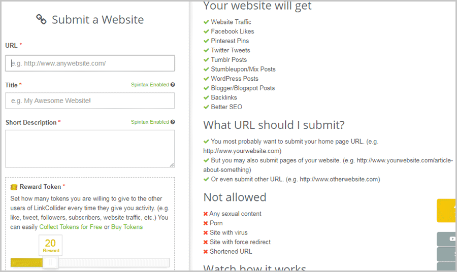 LinkCollider review submitting new website