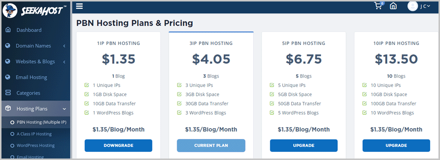 SeekaHost PBN hosting review pricing plans