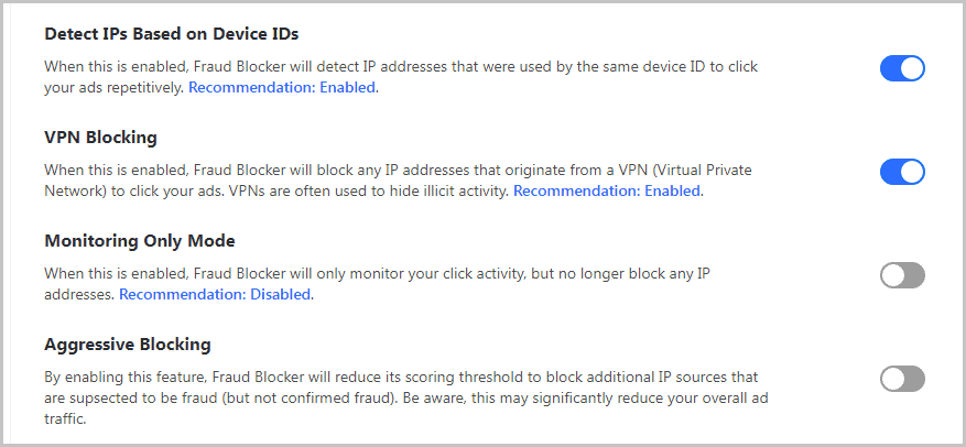 Fraud blocker customization