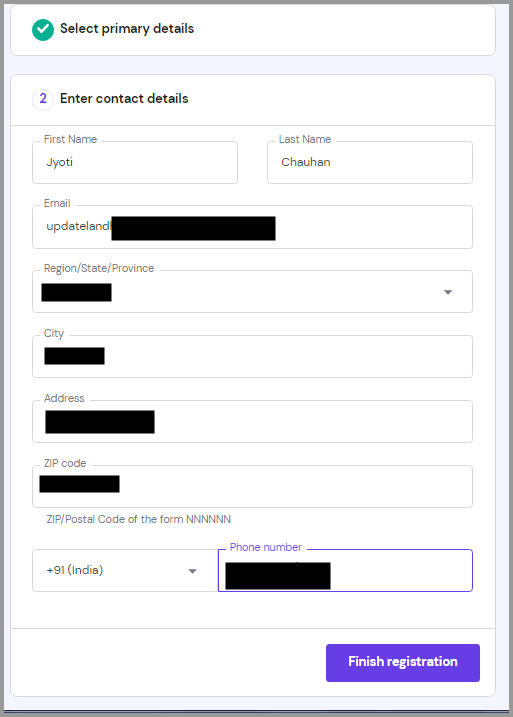 registration form at hostinger