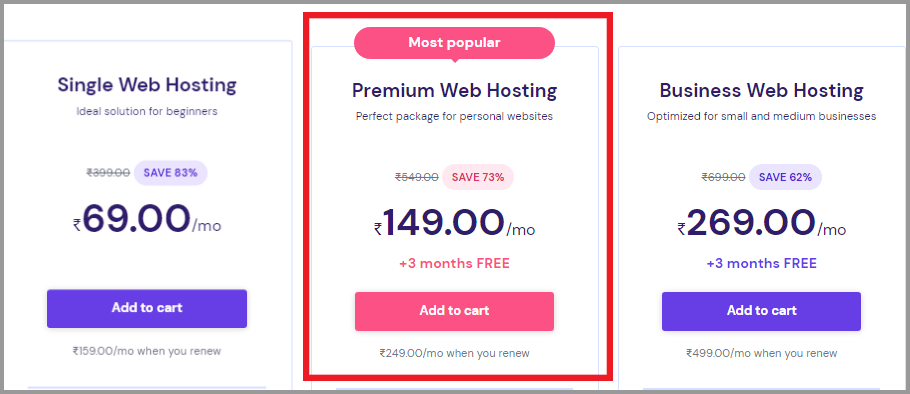 Hostinger Premium Web hosting plan