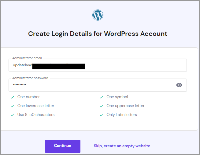 enter login details for wordpress blog