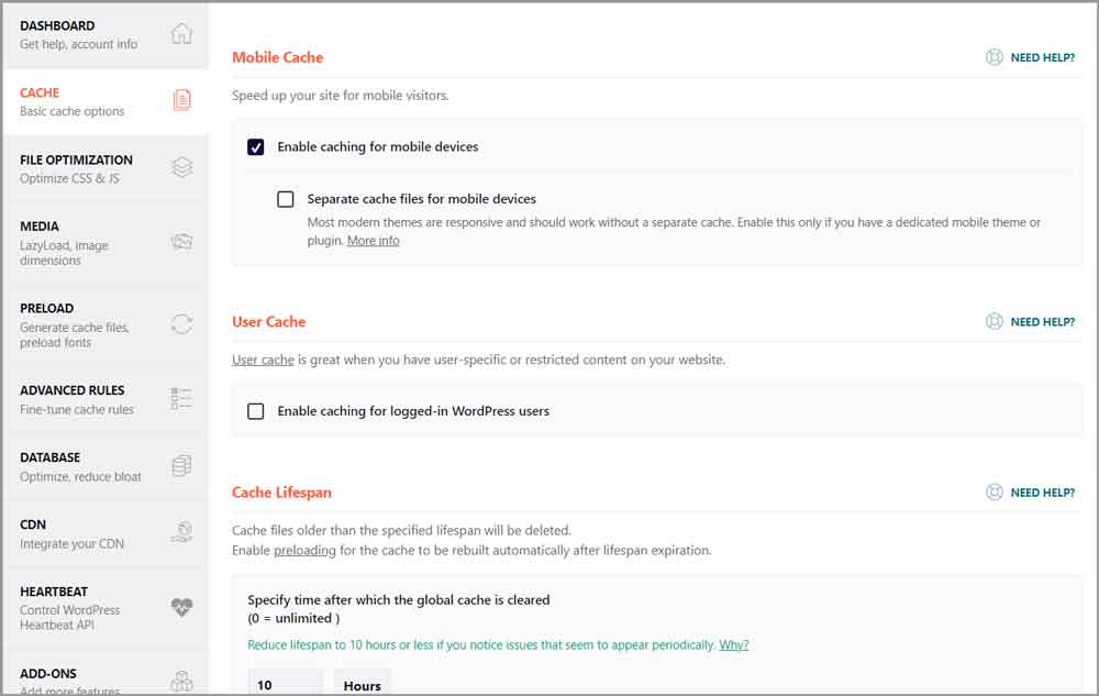WP Rocket review WP Rocket page cache settings 