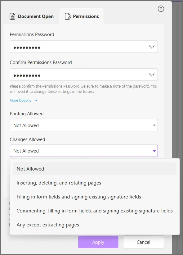 UPDF Password and security feature