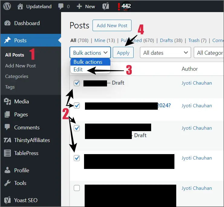 Bulk edit wordpress posts