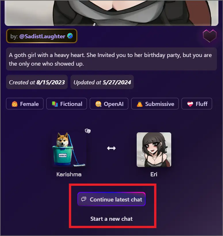 Janitor AI Character page